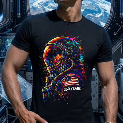 250 Years United States Astronaut Neon Splatter DTF Transfer | Ready to Press Patriotic Graphic