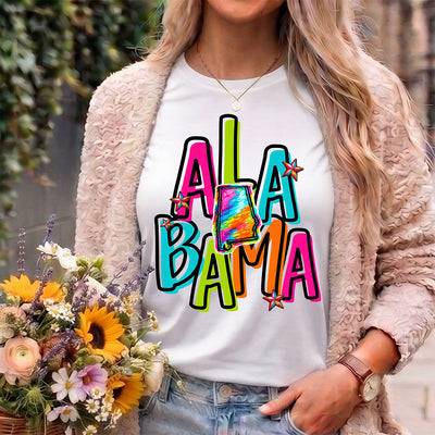 Neon Retro Alabama State Pride DTF Transfer | Ready to Press Colorful Design