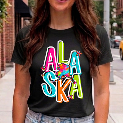 Alaska Retro Neon State Outline DTF Transfer | Ready to Press Colorful Graphic