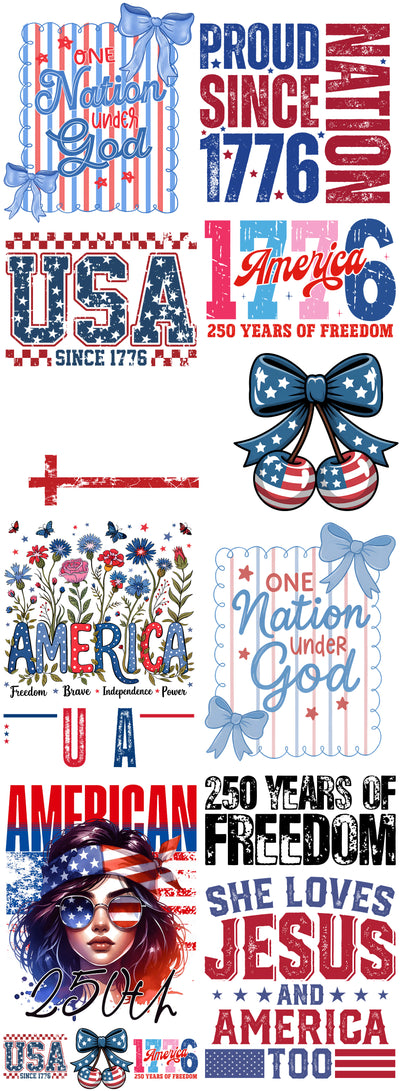 🇺🇸🎉 "America 250" Celebration Gang Sheet | Ready-to-Press DTF Transfer