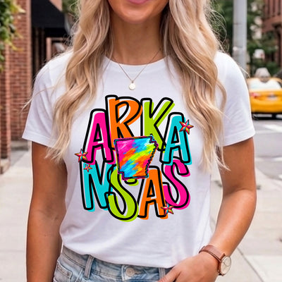 Neon Retro Arkansas State Pride DTF Transfer | Ready to Press Colorful Design