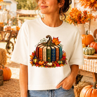 Autumn Book Pumpkin Cozy Reading Fall Season DTF Transfer | Ready to Press Bookworm Graphic