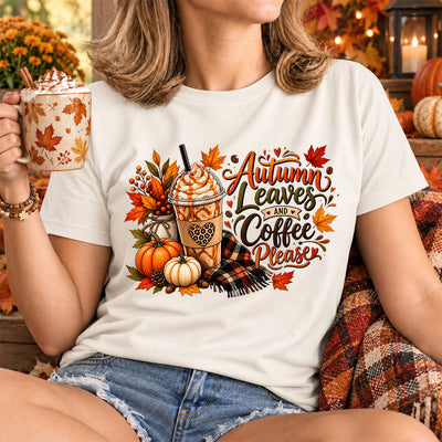 Autumn Leaves And Coffee Please Leopard Heart Iced Coffee DTF Transfer | Ready to Press Fall Graphic  Meta Data
