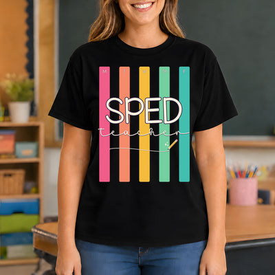 Special Ed & Support Staff DTF Transfers – Retro Weekly Stripes Collection (SPED, Paras, Speech, OT, ESL, Resource & Interventionist)