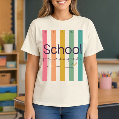 Office & Administration DTF Transfers – Retro Weekly Stripes Collection (Principal, Asst. Principal, Secretary & Instructional Coach)