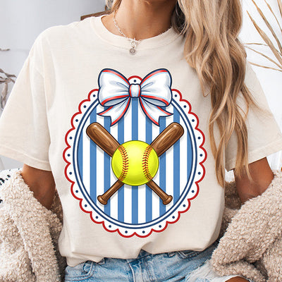 Softball Bow and Crossed Bats DTF Transfer - Ready to Press Softball Designs