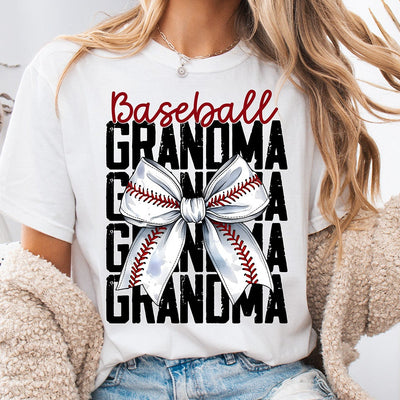 Stacked Baseball Grandma Bow DTF Transfer | Ready to Press Baseball Designs