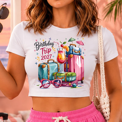Birthday Trip 2027 Tropical Suitcases DTF Transfer | Ready to Press Vacation Graphic