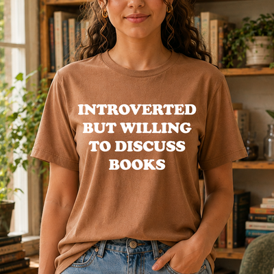 Bring witty bookworm humor, bold crimson typography, and relatable introvert style to your shop with this ready-to-press graphic transfer!