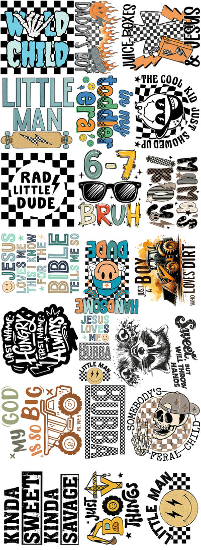 Boys Trendy DTF Gang Sheet 22x60 | Premade Kids Transfers 3T–12