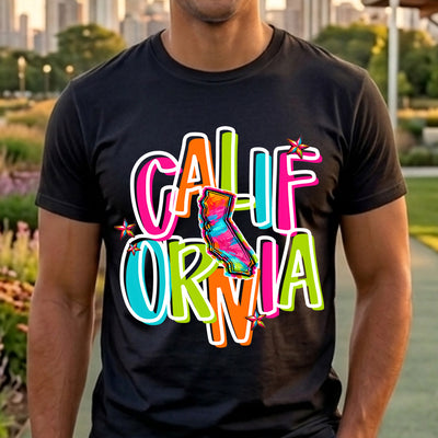 California Retro Neon State DTF Transfer | Ready to Press Colorful Graphic