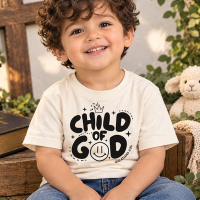 Child Of God Galatians 3:26 Crown Smiley Face Retro Bubble Font DTF Transfer | Ready to Press Kids Christian Graphic