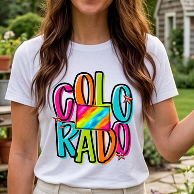 Neon Retro Colorado State Pride DTF Transfer | Ready to Press Colorful Graphic