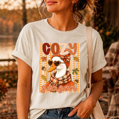 Cozy Season Goose Beanie Scarf Heart Sunglasses DTF Transfer | Ready to Press Fall Graphic