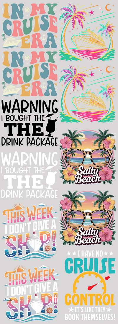 Ultimate Cruise Vacation DTF Heat Transfer Gang Sheet | Funny & Trendy Designs