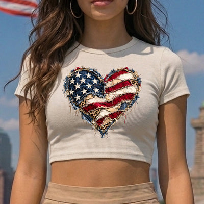 Denim Patchwork American Flag Heart DTF Transfer | Ready to Press Rustic Patriotic Graphic
