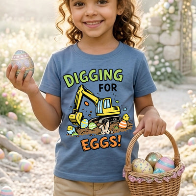 Digging For Eggs Excavator DTF Transfer | Ready to Press Easter Kids Graphic