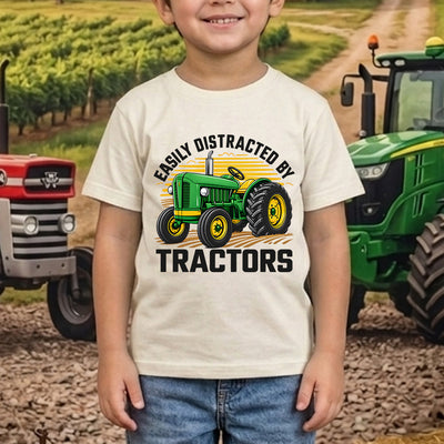 Easily Distracted By Tractors Vintage Green Farm Tractor Sunset DTF Transfer | Ready to Press Toddler & Youth Graphic