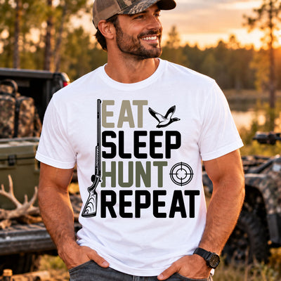Eat Sleep Hunt Repeat DTF Transfer | Hunting Outdoor Rifle Duck Graphic | Ready to Press