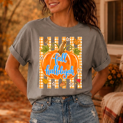 Fall Hallelujah Pumpkin Gingham Stripe DTF Transfer | Ready to Press Faith Graphic
