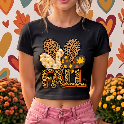 Fall Animal Print Leopard Hearts & Pumpkins DTF Transfer | Ready to Press Autumn Graphic