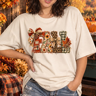 FALL Coquette Burlap Bow Patchwork Sunflower Buffalo Plaid DTF Transfer | Ready to Press Autumn Applique Graphic