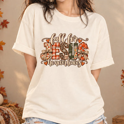 Fall For Jesus He Never Leaves Burlap Bow Patchwork Sunflower DTF Transfer | Ready to Press Christian Graphic