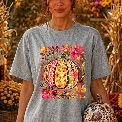 Folk Art Floral Pumpkin Fall Botanical DTF Transfer | Ready to Press Autumn Graphic