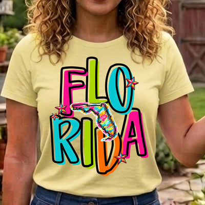 Florida Retro Neon State DTF Transfer | Ready to Press Colorful Graphic