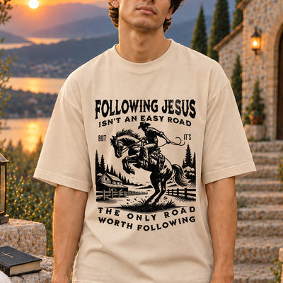 Following Jesus Cowboy Horse Western DTF Transfer | Ready to Press Christian Graphic