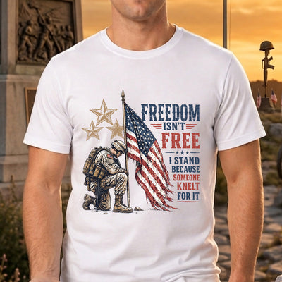 Freedom Isn't Free Kneeling Soldier DTF Transfer | Ready to Press Military Support Graphic
