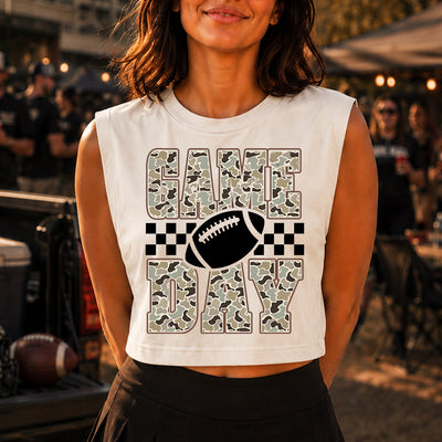 Game Day Camo Football Checkered DTF Transfer | Ready to Press Sports Graphic