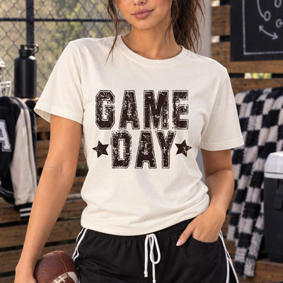 Game Day Distressed Varsity Block Letters Stars DTF Transfer | Ready to Press Football Sports Graphic