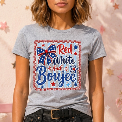 Red White and Boujee Preppy Bow DTF Transfer | Ready to Press Patriotic Graphic