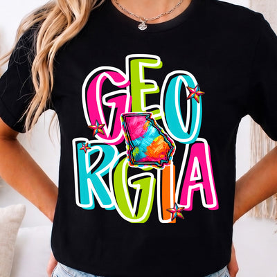 Georgia Retro Neon State DTF Transfer | Ready to Press Colorful Graphic