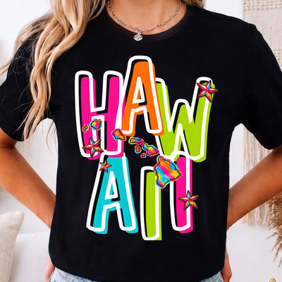 Hawaii Retro Neon State DTF Transfer | Ready to Press Colorful Graphic