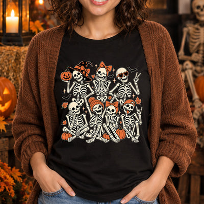 Spooky Skeleton Squad Bows Witch Hat Beanie Pumpkins DTF Transfer | Ready to Press Halloween Graphic