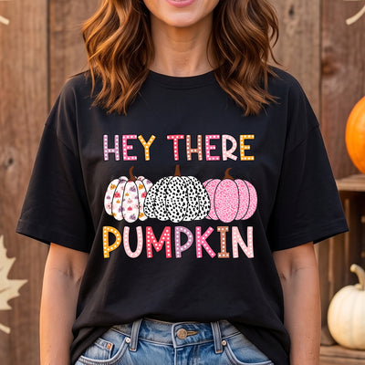 Hey There Pumpkin Patterned Fall Pumpkins DTF Transfer | Ready to Press Autumn Graphic