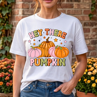 Hey There Pumpkin Retro Stars & Patch DTF Transfer | Ready to Press Autumn Graphic