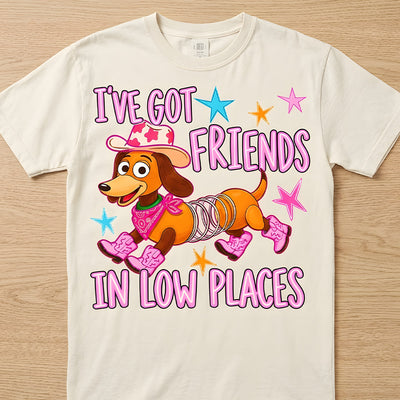 I've Got Friends In Low Places Slinky Dachshund Cowgirl DTF Transfer | Ready to Press Western Graphic