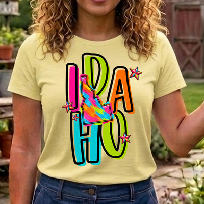 Idaho Retro Neon State DTF Transfer | Ready to Press Colorful Graphic