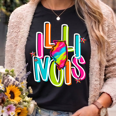 Illinois Retro Neon State DTF Transfer | Ready to Press Colorful Graphic