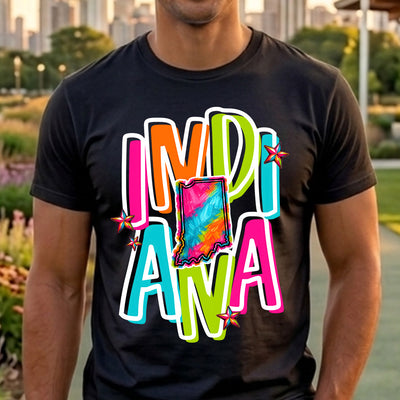 Indiana Retro Neon State DTF Transfer | Ready to Press Colorful Graphic
