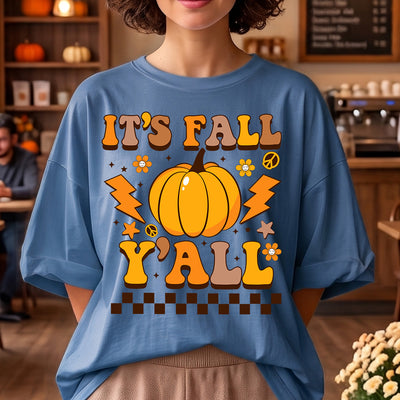 It's Fall Y'all Groovy Retro Pumpkin DTF Transfer | Ready to Press Autumn Graphic