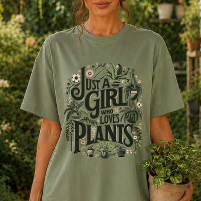 Just A Girl Who Loves Plants Boho DTF Transfer | Ready to Press Botanical Graphic