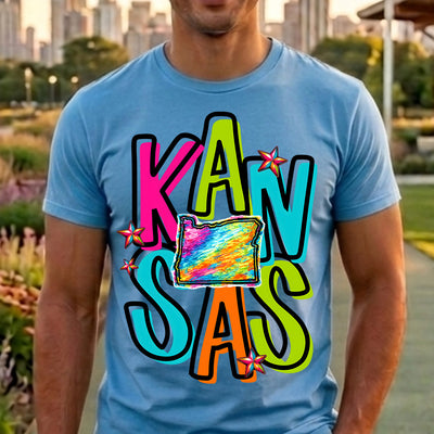 Kansas Retro Neon State DTF Transfer | Ready to Press Colorful Graphic