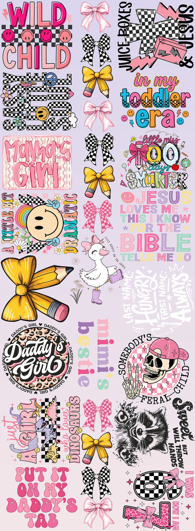 Girls Sassy Pink Trend Gang Sheet (22” x 60”) | Premade DTF Transfers | Sizes 3T–12