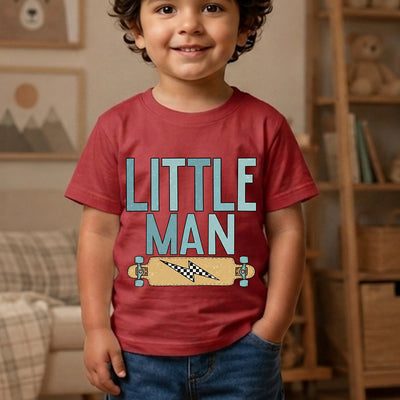 Little Man Skateboard Retro Lightning Bolt DTF Transfer | Ready to Press Toddler Graphic