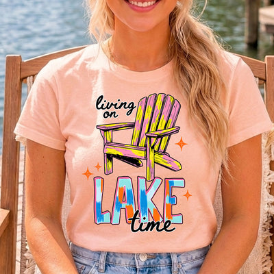 Living on Lake Time Adirondack Chair DTF Transfer | Ready to Press Colorful Graphic