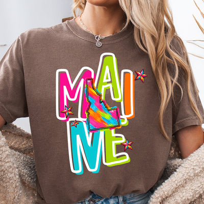 Maine Retro Neon State DTF Transfer | Ready to Press Graphic Design